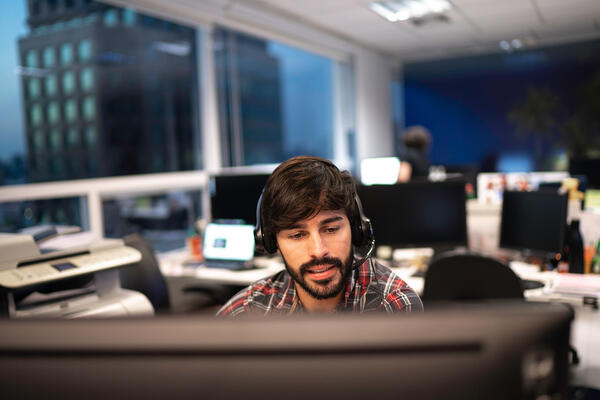 Call center employee working in the office