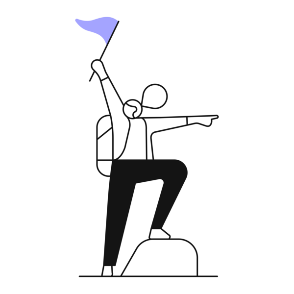 Illustration of person standing on top of rock waving a flag and pointing